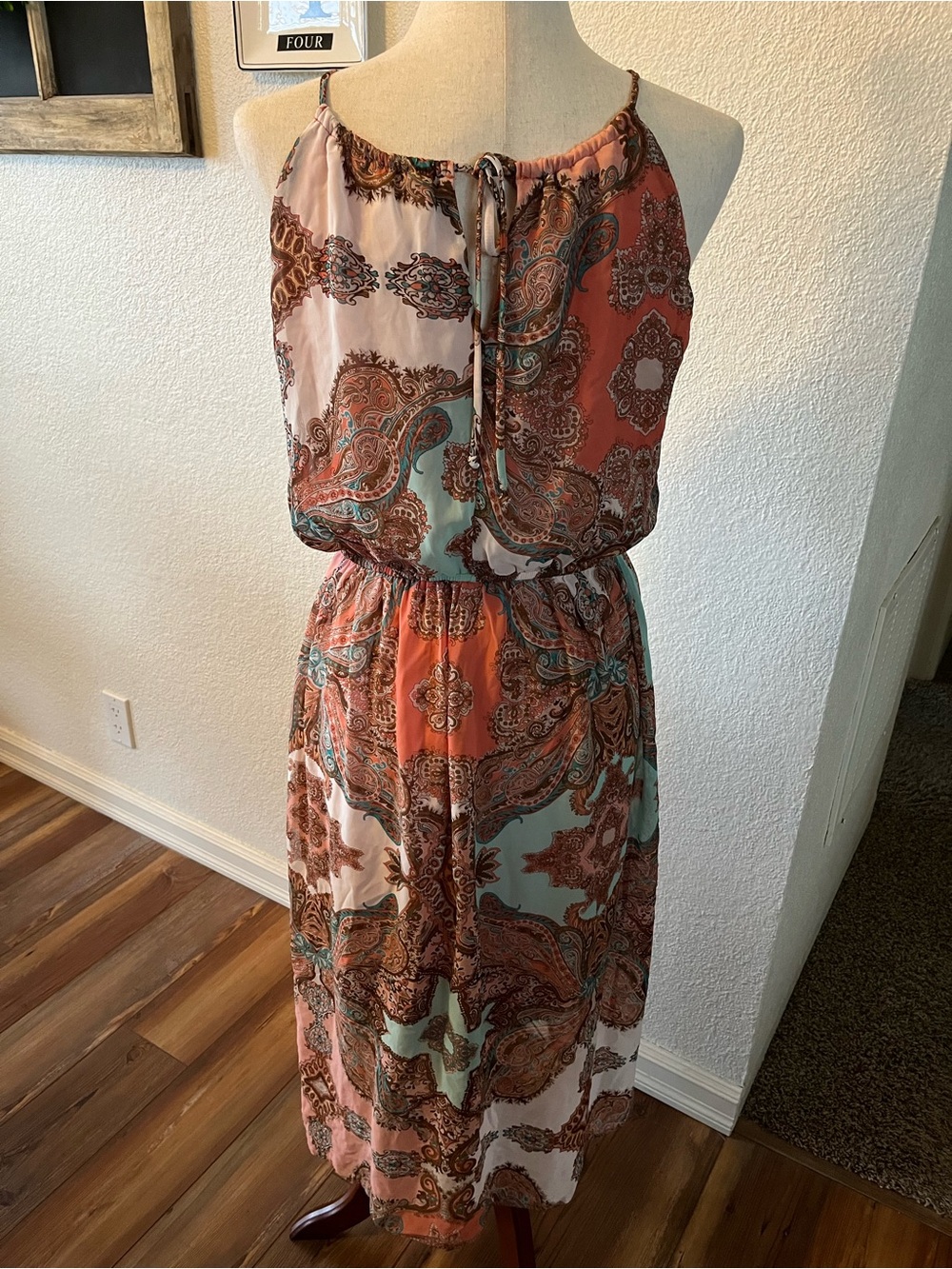 Sweet Storm Teal and Orange Paisley Halter-Style Midi Dress - Picture 2 of 3